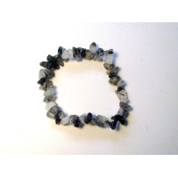 7 Inch Stretch Chip Bracelet - Rutilated Black Quartz  -10 pcs pack