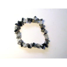 7 Inch Stretch Chip Bracelet - Rutilated Black Quartz  -10 pcs pack