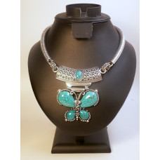 Gemstone Choker 16 Inch with Lobster Claw Clasp and 2 Inch Extension - Butterfly - Turquoise Color