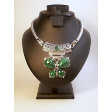 Gemstone Choker 16 Inch with Lobster Claw Clasp and 2 Inch Extension - Butterfly - Malachite Color