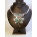 Gemstone Choker 16 Inch with Lobster Claw Clasp and 2 Inch Extension - Dragonfly - Malachite Color