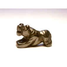 Tiger Carved Fetish Bead 0.75 Inch - Hematite