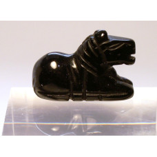 Horse Sitting Carved Fetish Bead 0.75 Inch - Obsidian Black