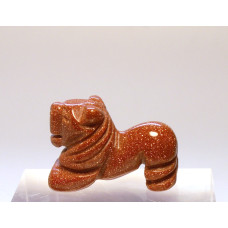 Lion Carved Fetish Bead 0.75 Inch - Goldstone