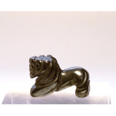 Lion Carved Fetish Bead 0.75 Inch - Hematite