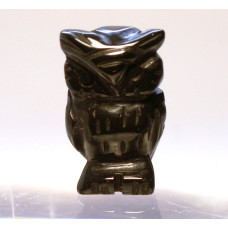 Owl Carved Fetish Bead 0.75 Inch - Obsidian Black