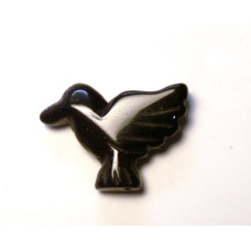 Hummingbird Carved Fetish Bead 0.75 Inch - Obsidian Black