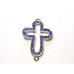 Rhinestone Metal Cross Pendant - Open Rounded - Blue  - 10 pc pack