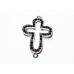 Rhinestone Metal Cross Pendant - Open Rounded - Black  - 10 pc pack