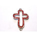 Rhinestone Metal Cross Pendant - Open Rounded - Red  - 10 pc pack