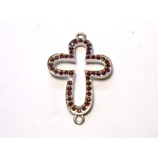 Rhinestone Metal Cross Pendant - Open Rounded - Dark Purple  - 10 pc pack