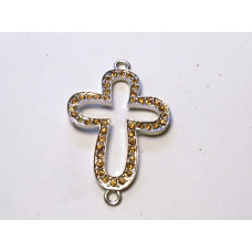 Rhinestone Metal Cross Pendant - Open Rounded - Amber  - 10 pc pack