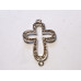 Rhinestone Metal Cross Pendant - Open Rounded - Grey  - 10 pc pack