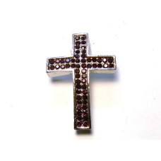 Rhinestone Metal Cross Pendant - Large - Feed Through - Dark Purple  - 10 pc pack