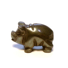 Pig Carved Fetish Bead 0.75 Inch - Hematite