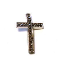 Rhinestone Metal Cross Pendant - Feed Through - Grey - 10 pc pack