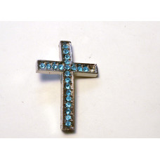 Rhinestone Metal Cross Pendant - Feed Through - Teal - 10 pc pack