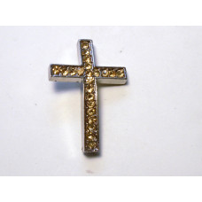 Rhinestone Metal Cross Pendant - Feed Through - Amber - 10 pc pack