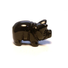 Pig Carved Fetish Bead 0.75 Inch - Obsidian Black