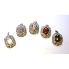 Wrapped Oval Gemstone Filigree Pendant  Assorted Stones