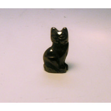 Cat Sitting Carved Fetish Bead 0.75 Inch - Obsidian Black