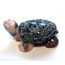 Turtle (Two Tone) 2.25 Inch Figurine - Snowflake Obsidian