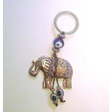 Blue Eye Key Chain - with Elephant silver finish - 12 pcs pack