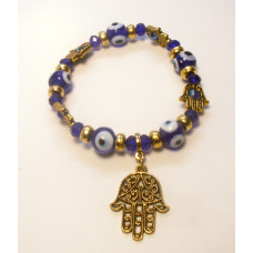 Blue Eye Bracelet - with One Hamsha and 4 small hamsha Charm Gold Finish - 10 pcs pack