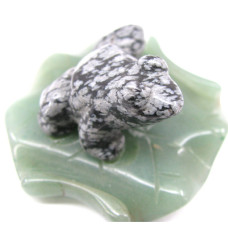 Frog on Lily Pad 2.25 Inch Figurine - Snowflake Obsidian