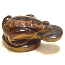 Frog with Coin 2.25 Inch Figurine - Tiger Eye