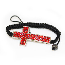 Adjustable Bracelet with Large Cross - Red