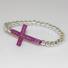 Rhinestone Cross and Faux Pearl Bracelet - Purple