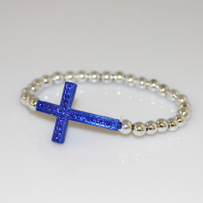 Rhinestone Cross and Faux Pearl Bracelet - Blue