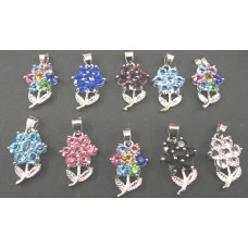 Rhinestone Crystal Pendants 10 piece Packs - Flower with Leaf