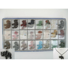 Pendant Pack on Cord - Elephant Assorted Stones 24 piece pack