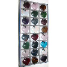 Pendant Pack on Cord - Heart Assorted Stones 24 piece pack