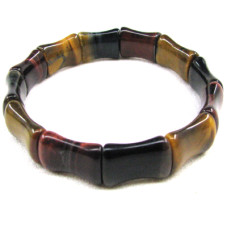 Gemstone Stretch Bracelet - Bamboo Style - Multi Color Tiger Eye