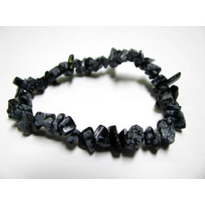 7 Inch Stretch Chip Bracelet - Snowflake Obsidian  -10 pcs pack