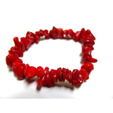 7 Inch Stretch Chip Bracelet - Red Coral  -10 pcs pack