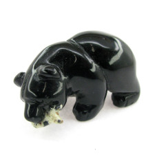 Bear with fish 2.25 Inch Figurine - Obsidian Black