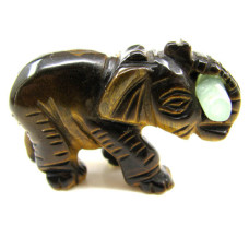 Elephant with Log 1.5 Inch Figurine - Tiger Eye