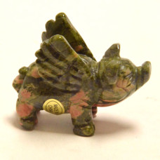 Pig Flying 1.5 Inch Figurine - Unakite