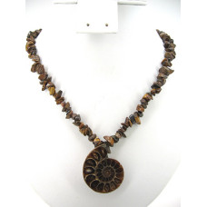 Ammonite and Tiger Eye Chips Necklace 18 Inches long with Sterling Silver clasp