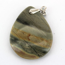 GP Teardrop - Flat Teardrop Pendant with Bail - Silver Leaf Jasper