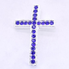 Rhinestone Metal Cross Pendant - Feed Through - Blue - 10 pc pack