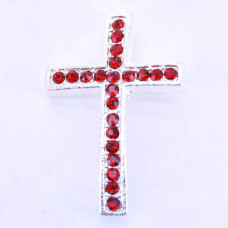 Rhinestone Metal Cross Pendant - Feed Through - Red - 10 pc pack