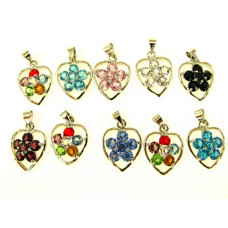 Rhinestone Pendants Flower In Heart 10 piece pack