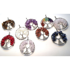 GP Round - Wrapped Gemstone Chip Tree Pendant  Assorted Stones