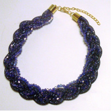 Braided Mesh Crystal Necklace with Lobster Claw clasp and 3 inch drop- Dark Blue