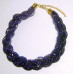 Braided Mesh Crystal Necklace with Lobster Claw clasp and 3 inch drop- Dark Blue